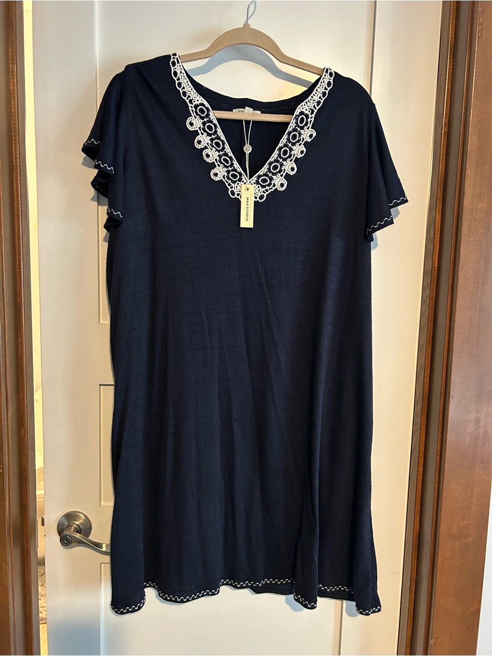 Max Studio Embroidered Details Jersey Dress Navy Blue / White Size 1X New